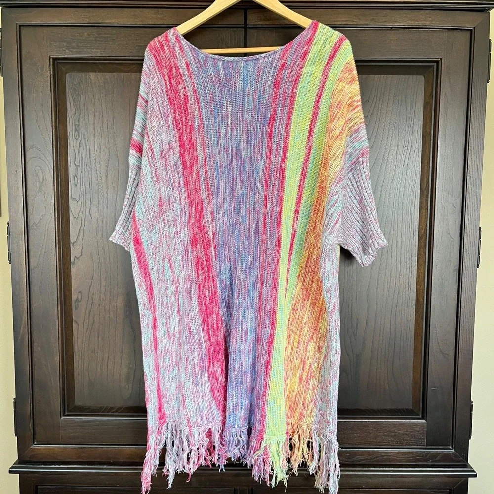 DAVI & DANI Colorful Sweater Dress Swim Cover Up Size 2XL Fringe Flowy Comfort - Picture 4 of 5